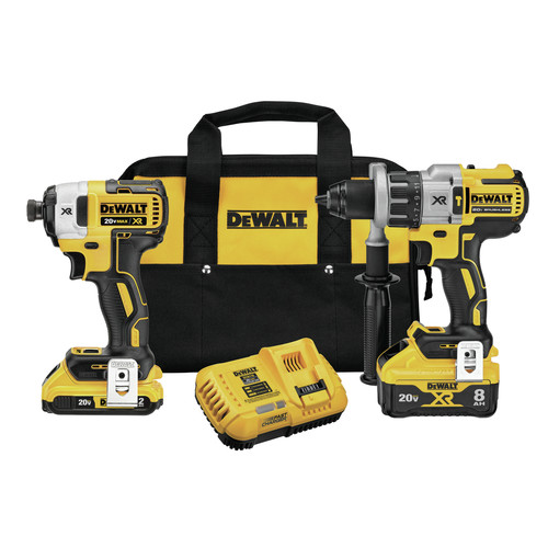 Combo Kits | Dewalt DCK299D1W1 20V MAX XR Brushless Lithium-Ion 1/2 in. Cordless Hammer Drill with POWER DETECT Tool Technology / 1/4 in. Impact Driver Combo Kit (8 Ah) image number 0