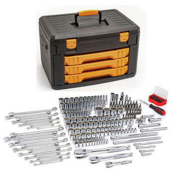 SOCKETS AND RATCHETS | GearWrench 243-Piece 12 Point 1/4 in., 3/8 in. and 1/2 in. Mechanics Tool Set with 3 Drawer Storage Box - 80972