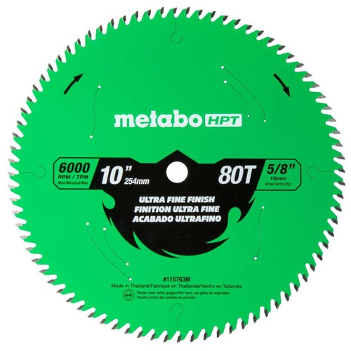 Table Saw Blades | Metabo HPT 115763M 10 in. 80-Tooth Ultra Fine Finish Blade image number 0