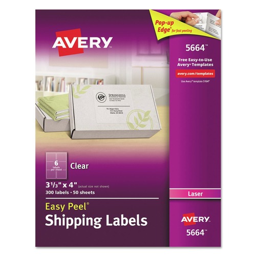 July Member-Exclusive Offer Save 10% off on One Item | Avery 05664 3.33 in. x 4 in. Matte Clear Easy Peel Mailing Labels with Sure Feed Technology for Laser Printers - Clear (6/Sheet, 50 Sheets/Box) image number 0