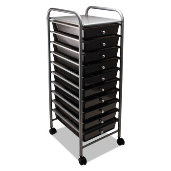 Advantus 34007 1 Shelf 10 Drawers 13 in. x 15.38 in. x 37.75 in. Metal Portable Drawer Organizer - Matte Gray/Smoke