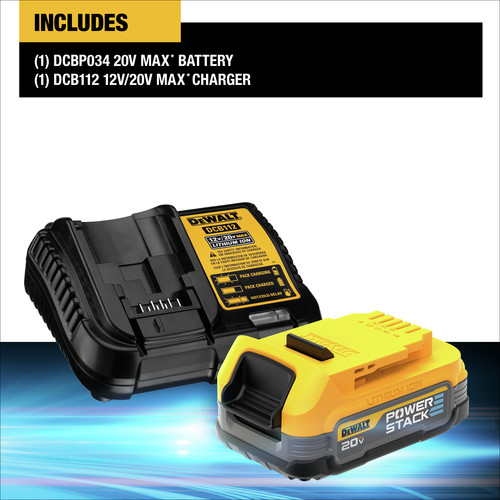 Dewalt 20V MAX POWERSTACK Compact Lithium Ion Battery and Charger Starter Kit 1.7 Ah DCBP034C
