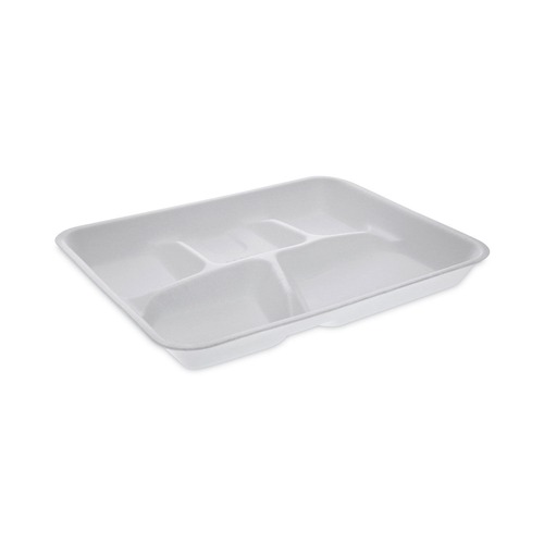  | Pactiv Corp. YTH10500SGBX 5 Compartment 8.25 in. x 10.5 in. x 1 in. Foam School Trays - White (500/Carton) image number 0