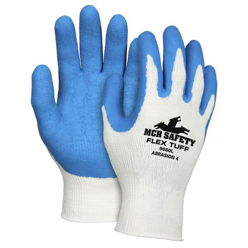 Work Gloves | MCR Safety 9680M Premium Latex-Coated String-Knit Gloves - Medium, White/Blue (1-Dozen) image number 0