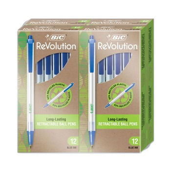 BIC CSEM48BE ReVolution Clic Stic 1 mm Retractable Ballpoint Pen - Medium, Blue (48/Pack)