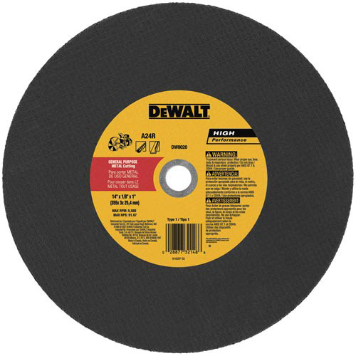 Dewalt DW8020 14 in. x 1/8 in. A24R Metal Cutting Wheel image number 0