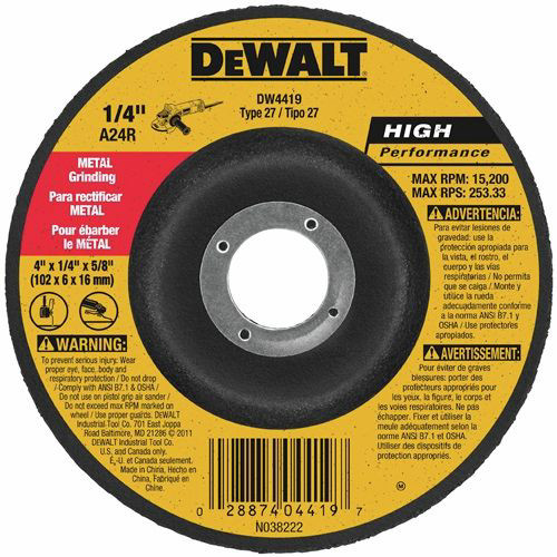 Grinding, Sanding, Polishing Accessories | Dewalt DW4514B5 4-1/2 in. x 1/4 in. A24R High Performance Metal Grinding Abrasives (5-Pack) image number 0