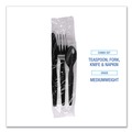  | Boardwalk BWKFKTNMWPSBLA Mediumweight Fork/Knife/Napkin/Spoon 4-Piece Plastic Cutlery Kit - Black (250/Carton) image number 6