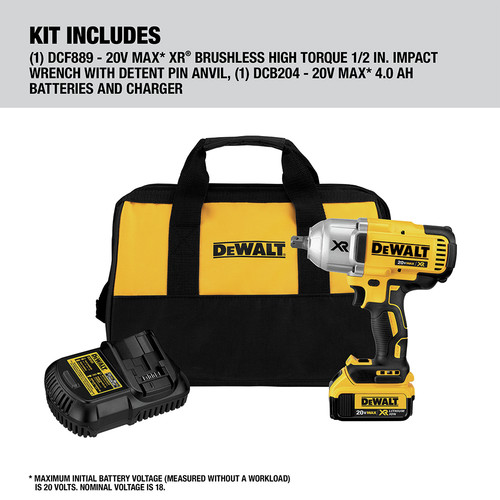 Dewalt 20V MAX XR Brushless Lithium Ion 1 2 in. Cordless High Torque Impact Wrench with Detent Pin Anvil Kit 4 Ah DCF899M1 CPO DeWALT