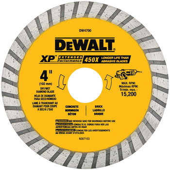 BLADES | Dewalt 4 in. XP Continuous Rim Turbo Diamond Blade - DW4700