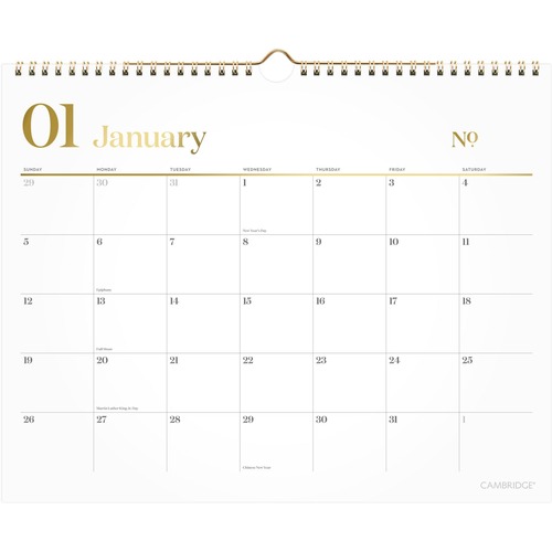  | AT-A-GLANCE 1606707 12-Month: Jan 2026 to Dec 2026 15 in. x 12 in. WorkStyle Monthly Wall Calendar - White/Gold Sheets image number 0