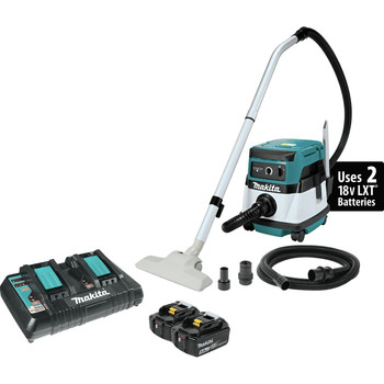 WOODWORKING TOOLS | Makita 18V X2 (36V) LXT Brushless Lithium-Ion 2.1 Gallon Cordless/Corded HEPA FIlter Dry Dust Extractor/Vacuum Kit with 2 Batteries (5 Ah) - XCV04PT