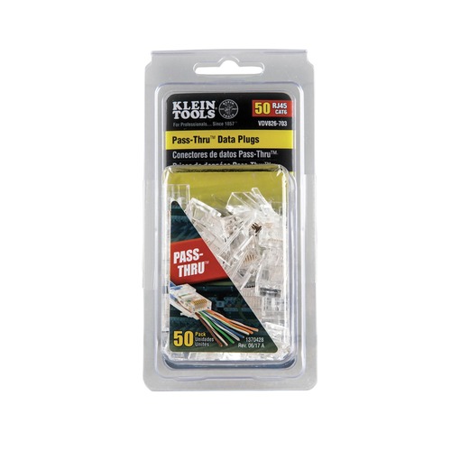 Electronics | Klein Tools VDV826-703 (50-Pack) Pass-Thru RJ45 CAT6 Gold Plated Modular Data Plug image number 0
