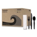  | Boardwalk BWKFKTNMWPSBLA Mediumweight Fork/Knife/Napkin/Spoon 4-Piece Plastic Cutlery Kit - Black (250/Carton) image number 1