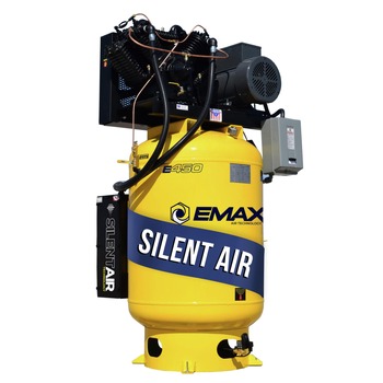 EMAX 7.5 HP 120 Gallon 2-Stage 3-Phase Industrial V4 Pressure Lubricated Solid Cast Iron Pump 31 CFM @ 100 PSI Patented Plus SILENT Air Compressor - ESP07V120V3