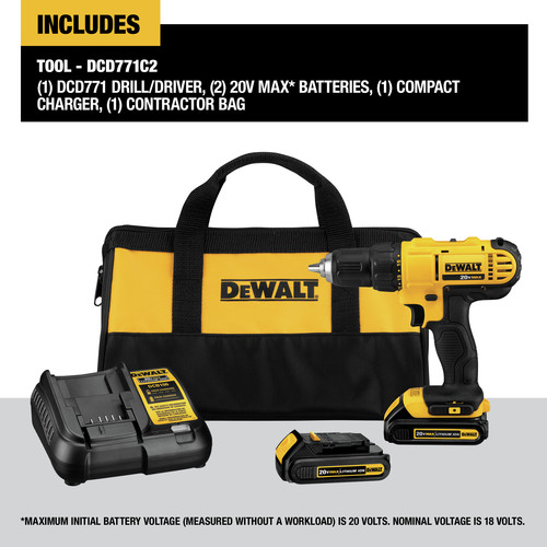 Dewalt DCD771C2 20V MAX Brushed Lithium-Ion 1-2 in. Cordless