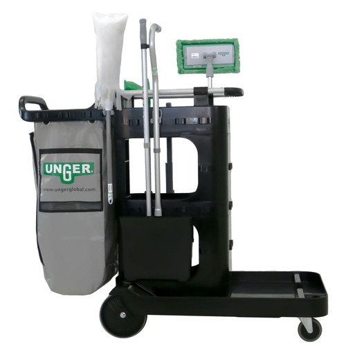 Customer Appreciation Sale! Save up to $60 on Select Tools | Unger UNGCRTZN ZoneCleanRx 23.5 in. x 25 in. x 25 in. 3 Shelves Plastic Janitorial Carts - Black image number 0