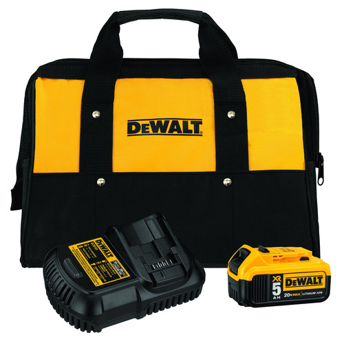 Battery and Charger Starter Kits | Dewalt DCB205CK 20V MAX 5 Ah Lithium-Ion Battery, 12V/20V MAX Charger, and Bag Kit image number 0