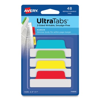 Avery 2.5 in. x 1 in. 1/5-Cut Ultra Tabs Repositionable Tabs - Assorted Colors (48/Pack) - 74866