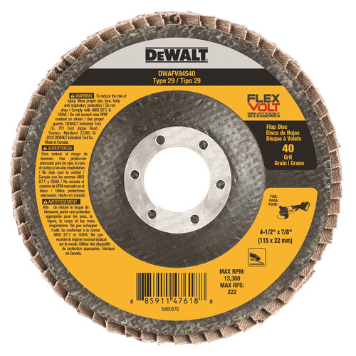 Grinding Sanding Polishing Accessories | Dewalt DWAFV84540 T29 FLEXVOLT Flap Disc 4-1/2 in. x 7/8 in. 40-Grit image number 0