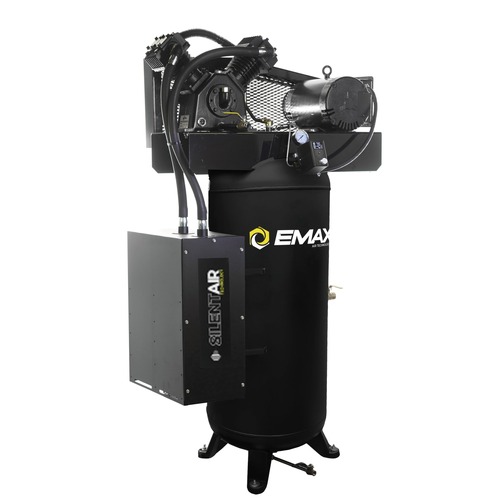 Stationary Air Compressors | EMAX ESS05V060V1K Silent Air Industrial 5 HP 60 gal. 2 Cylinder Single Stage 19 CFM Air Compressor with EFKIT008AWBS Maintenance Kit image number 0