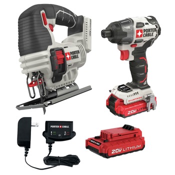 Porter-Cable 20V MAX Lithium-Ion Cordless Jigsaw and 20V MAX Brushless Lithium-Ion Cordless Impact Driver Kit with 2 Batteries (1.5 Ah) Bundle - PCCK647LBPCC650B-BNDL