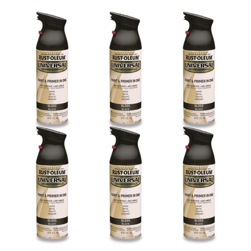 Paint | Rust-Oleum 245196 Universal Premium Spray Paint, Gloss Black, 12 oz Aerosol Can, 6/Carton image number 0