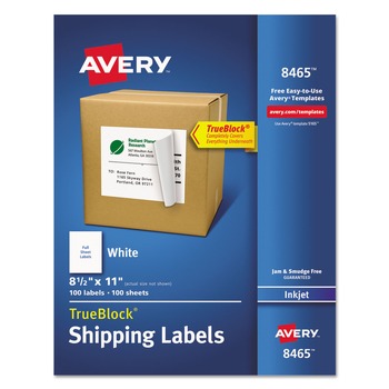 Avery 08465 8.5 in. x 11 in. Shipping Labels with TrueBlock Technology for Inkjet Printers - White (100/Box)