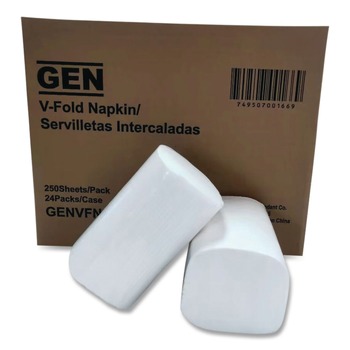 GEN 6.5 in. x 8.3 in. Premium V-Fold Napkins - White (250/Pack, 24 Packs/Carton) - GENVFN60002V