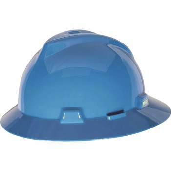 MSA V-Gard Slotted Full-Brim Hat with 1-Touch Suspension - Blue - 10058320
