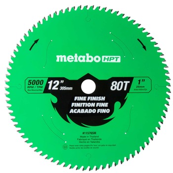 BLADES | Metabo HPT 12 in. 80-Tooth Industrial PTFE Miter Saw Fine Finish Blade - 115765M