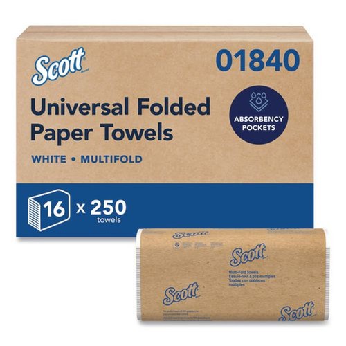  | Scott 01840 9.2 in. x 9.4 in. 1-Ply Essential Multi-Fold Towels with Absorbency Pockets - White (4000/Carton) image number 0