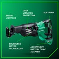 Metabo HPT Clearance | Metabo HPT CR36DAQ4M 36V Brushless 1-1/4 in. Cordless Reciprocating Saw with Orbital Action (Tool Only) image number 3