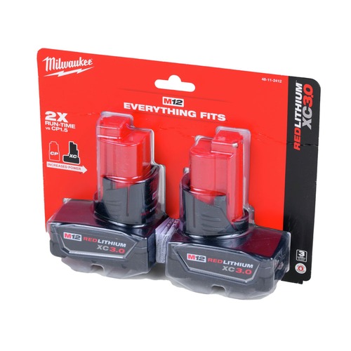  | Milwaukee 48-11-2412 (2-Pack) M12 REDLITHIUM XC 3 Ah Lithium-Ion Batteries image number 0