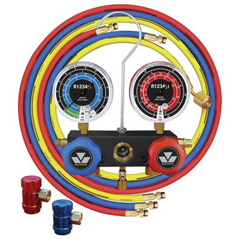 Mastercool 2-Way Piston Valve Manifold for R1234yf with 60 in. Hoses and R1234yf Couplers - 83272