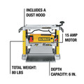 Benchtop Planers | Dewalt DW734 120V 15 Amp Brushed 12-1/2 in. Corded Thickness Planer with Three Knife Cutter-Head image number 4