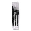  | Boardwalk BWKFKTNMWPSBLA Mediumweight Fork/Knife/Napkin/Spoon 4-Piece Plastic Cutlery Kit - Black (250/Carton) image number 2