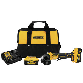 DEWALT 20V MAX SYSTEM | Dewalt 20V MAX XR Brushless Lithium-Ion 4-1/2 in. Cordless Paddle Switch Small Angle Grinder with Kickback Brake Kit with (2) 6 Ah Batteries - DCG413R2