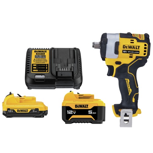 Impact Drivers | Dewalt DCF901BDCB135C-BNDL 12V MAX XTREME Brushless 1/2 in. Cordless Impact Wrench with 2-Piece Lithium-Ion Batteries and Charger Starter Kit Bundle (3 Ah/5 Ah) image number 0