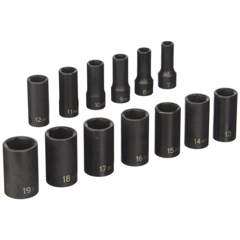 Grey Pneumatic 13-Piece 3/8 in. Drive 6-Point Metric Semi-Deep Impact Socket Set - 1213MSD