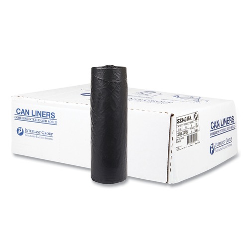  | Inteplast Group S334016K 33 in. x 40 in. 16 mic 33 Gallon High-Density Commercial Can Liners - Black (250/Carton) image number 0