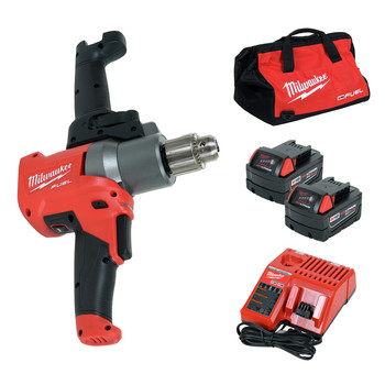 Milwaukee M18 FUEL Lithium-Ion 1/2 in. Cordless Mud Mixer with 180-Degree Handle Kit (5 Ah) - 2810-22