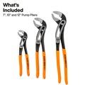 Pliers | Klein Tools D5053KIT 3-Piece Classic Klaw Pump Pliers Set, 7-Inch, 10-Inch, and 12-Inch Pump Pliers, Compact Design with V-Jaw and Hardened Teeth for Maximum Torque image number 1
