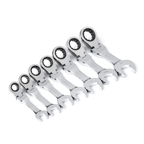 Ratcheting Wrenches | GearWrench 9570 7-Piece SAE Stubby Flex Head Combination Ratcheting Wrench Set image number 0
