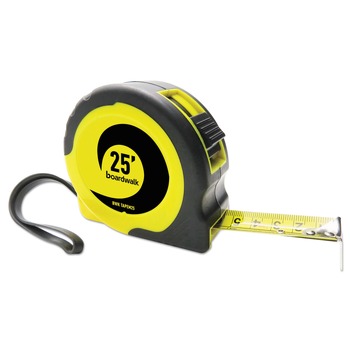 HAND TOOLS | Boardwalk 25 ft. 1/16 in. Graduations Plastic Case Easy Grip Tape Measure - Black and Yellow - BWKTAPEM25