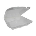 Percentage Off | Pactiv Corp. YTD19903ECON 9.13 in. x 9 in. x 3.25 in. 3 Compartment Dual Tab Lock Economy Vented Foam Hinged Lid Containers - White (150/Carton) image number 1
