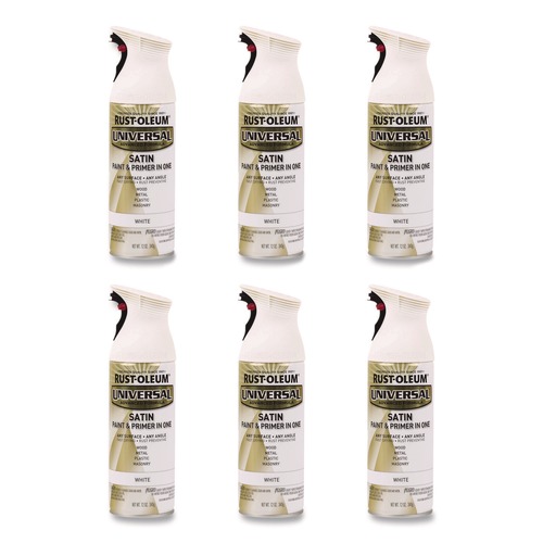 Paint | Rust-Oleum 245210 Universal Premium Spray Paint, Satin White, 12 oz Aerosol Can, 6/Carton image number 0