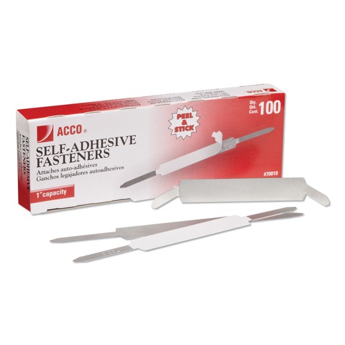 July Member-Exclusive Offer Save 10% off on One Item | ACCO A7070010J 1 in. Capacity 2.75 in. Center to Center Self-Adhesive Two-Prong Paper Fastener Bases - Matte Steel (100/Box) image number 0