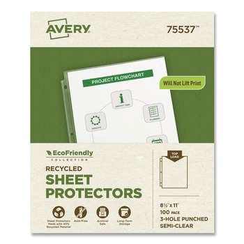 Avery 75537 Top-Load Recycled Polypropylene Sheet Protector - Semi-Clear (100/Box)
