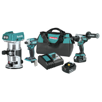 COMBO KITS | Makita XT288T-XTR01Z 18V LXT Brushless Lithium-Ion 1/2 in. Cordless Hammer Drill Driver and 4-Speed Impact Driver Combo Kit with Compact Router Bundle